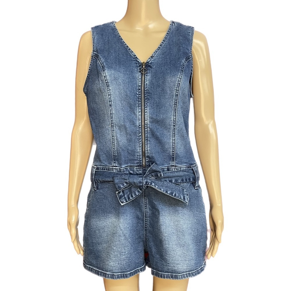 Rock & Roll Denim Belted Short Jumpsuit/Romper Size Large